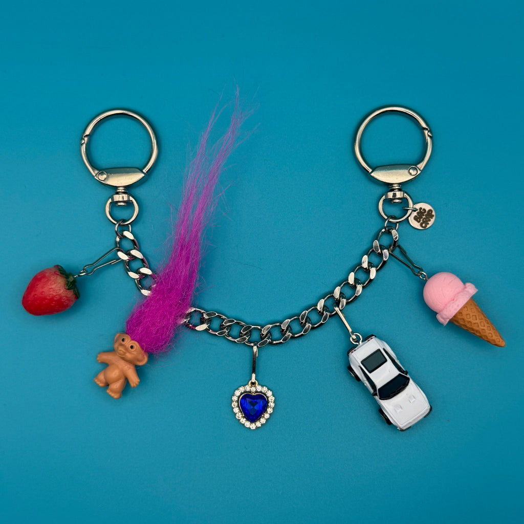 Vintage Pink Ice Cream + Mini Troll Bag Charm Chain