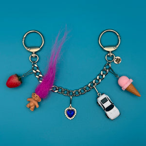 Pink Ice Cream + Mini Troll   Chain - troll charms troll keychains vintage keychain vintage charms for bag nostalgia vintage keychains y2k collectible - Bag Crap