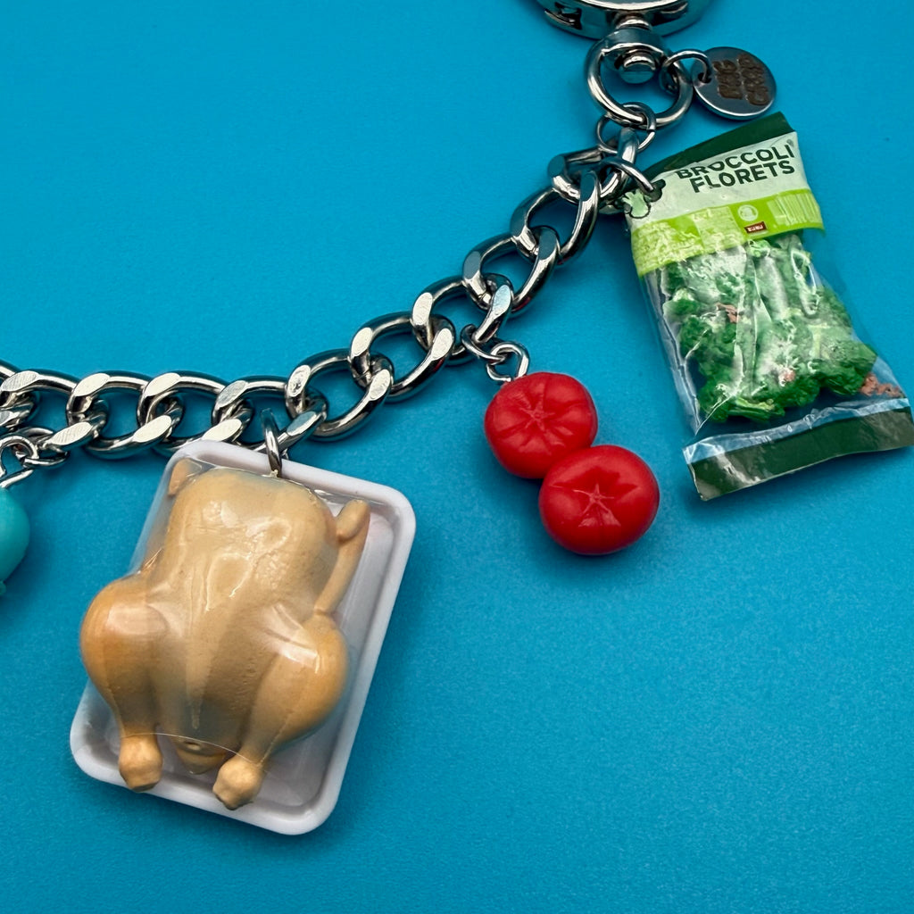 Vintage 90s Barbie Chicken Dinner Silver Bag Charm Chain