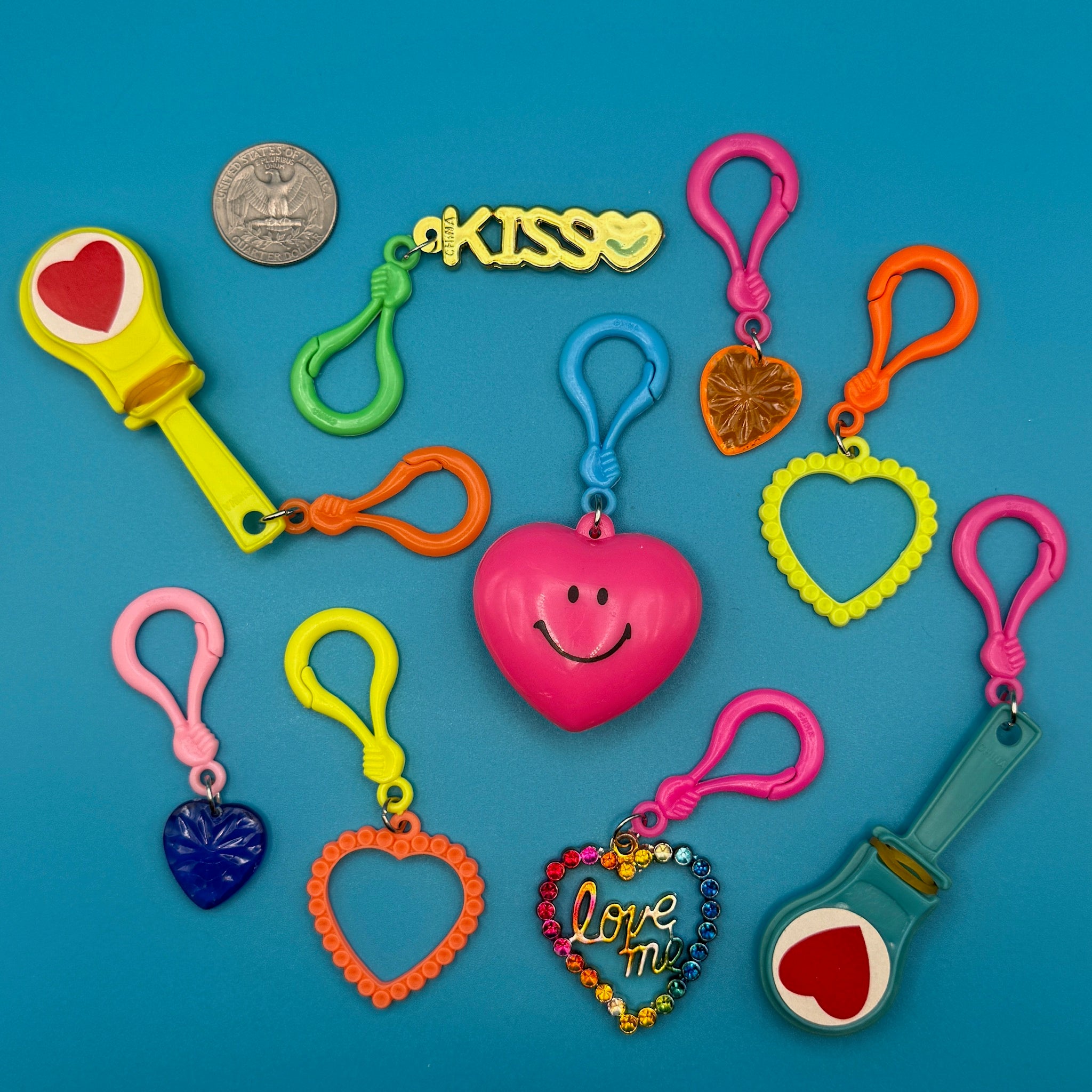 80s Neon Heart Mini  s -  vintage keychain vintage charms for bag nostalgia vintage keychains y2k collectible - Bag Crap