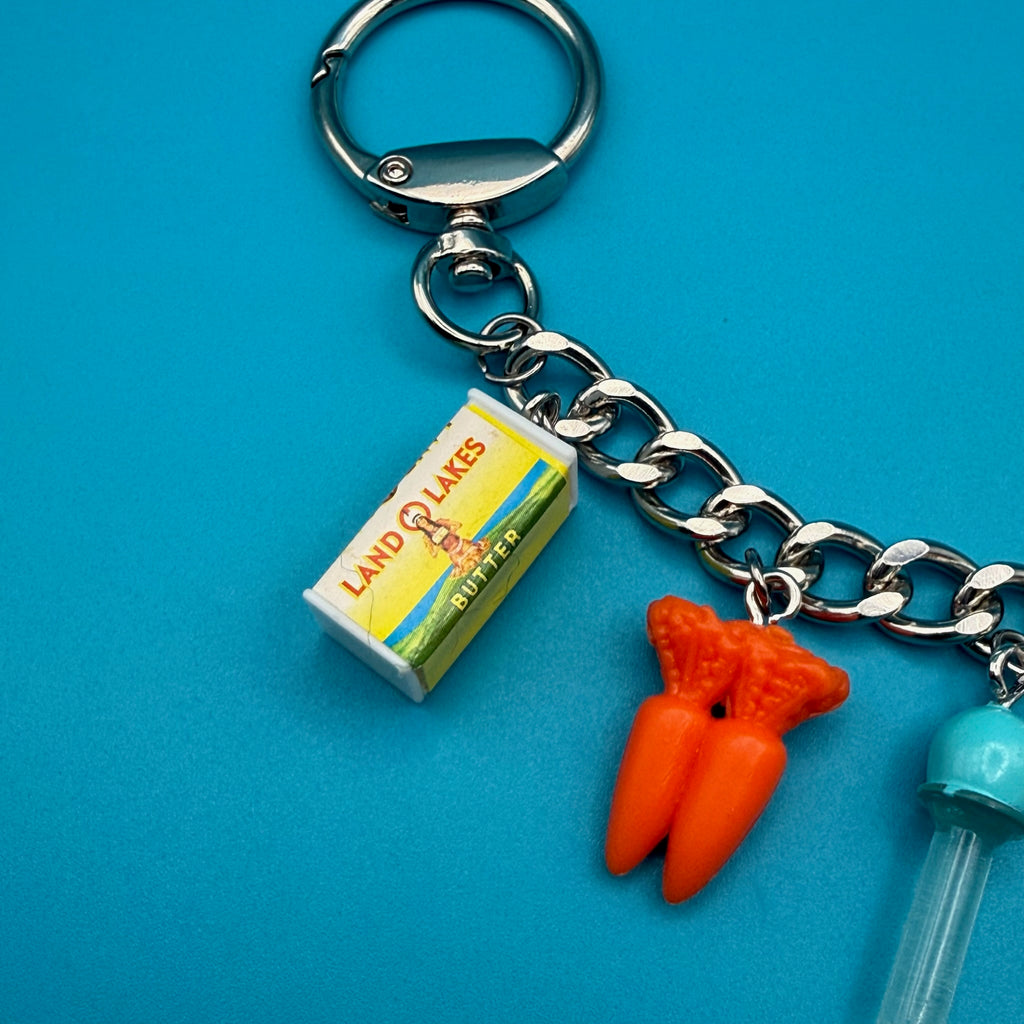 Vintage 90s Barbie Chicken Dinner Silver Bag Charm Chain