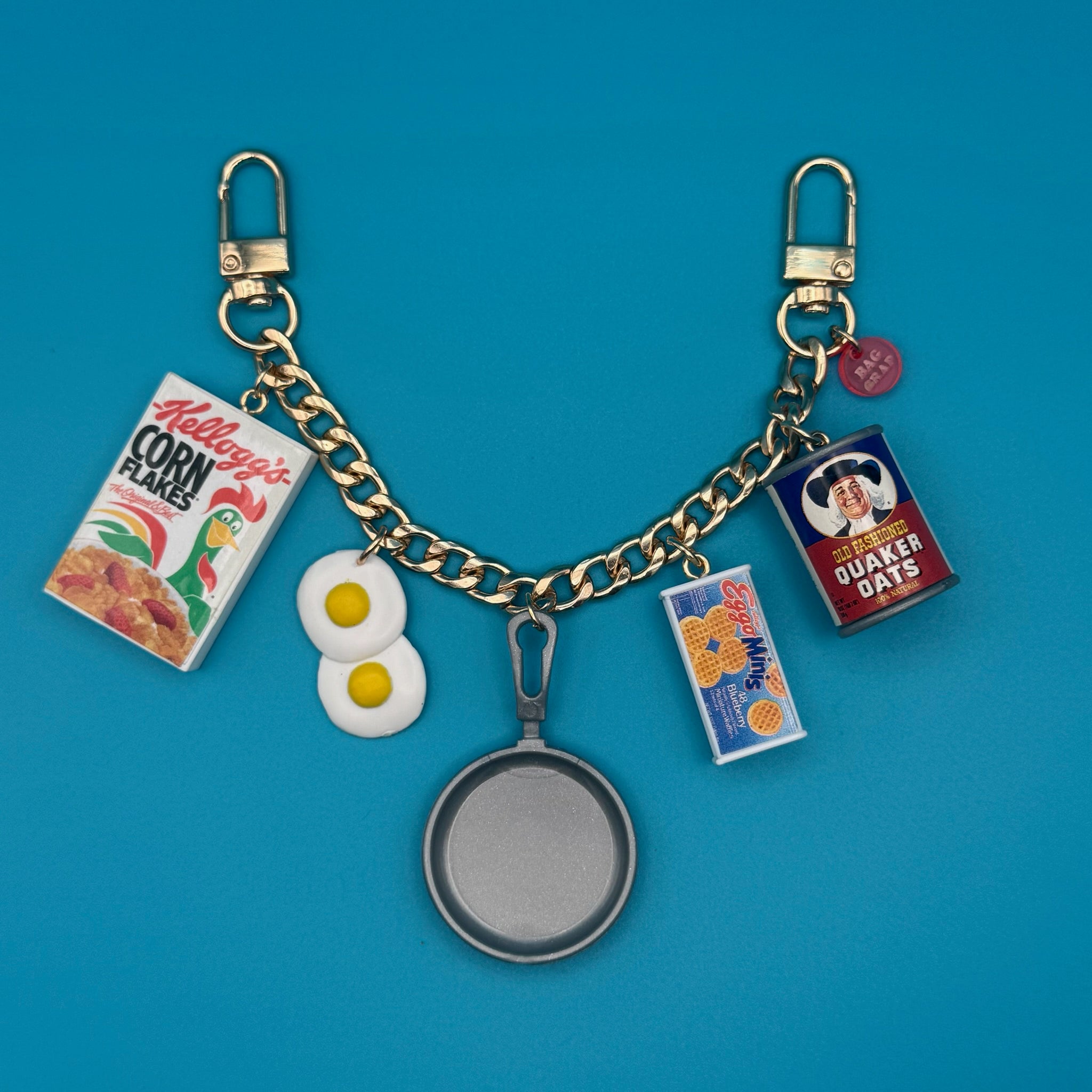 ‘90s Barbie Breakfast Gold   Chain - barbie doll toy pink rare vintage keychain vintage charms for bag nostalgia vintage keychains y2k collectible - Bag Crap