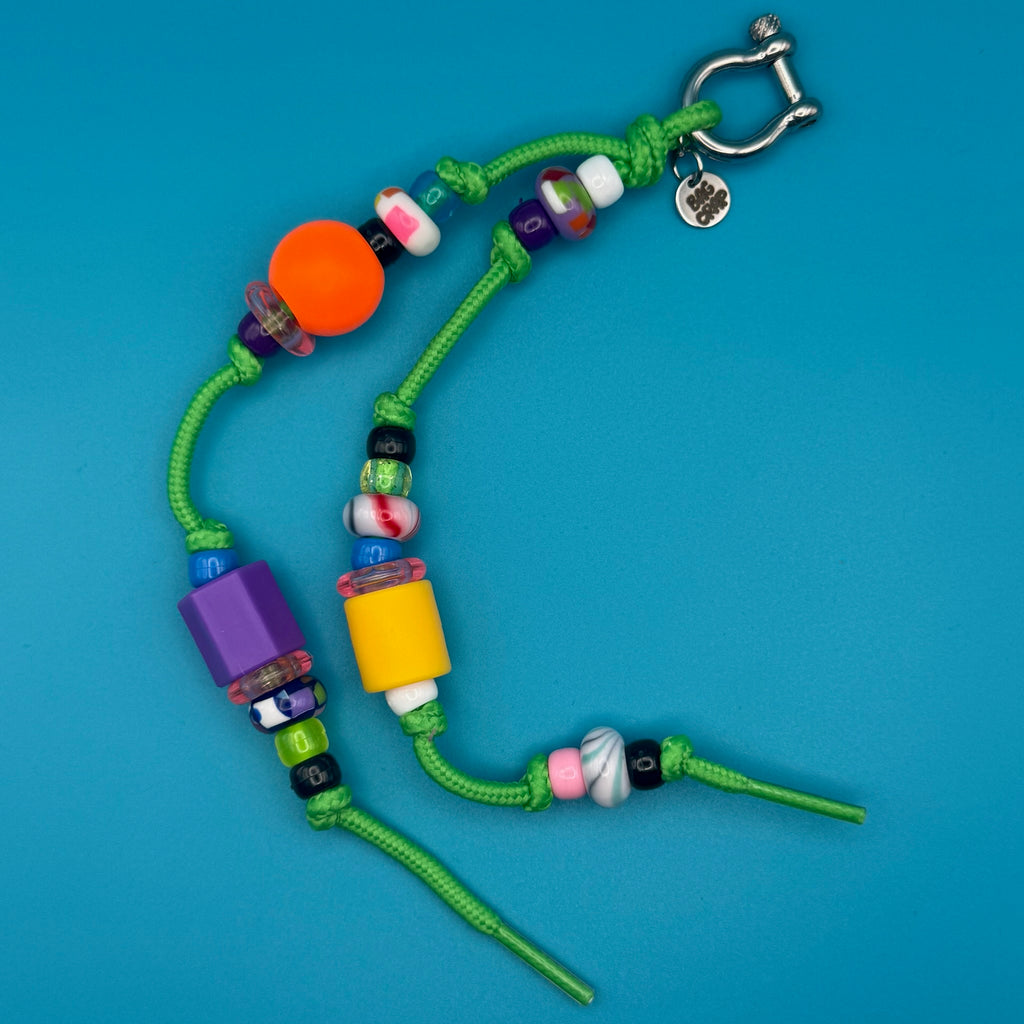 Assorted Glass and Plastic Beaded Green Paracord Bag Charm