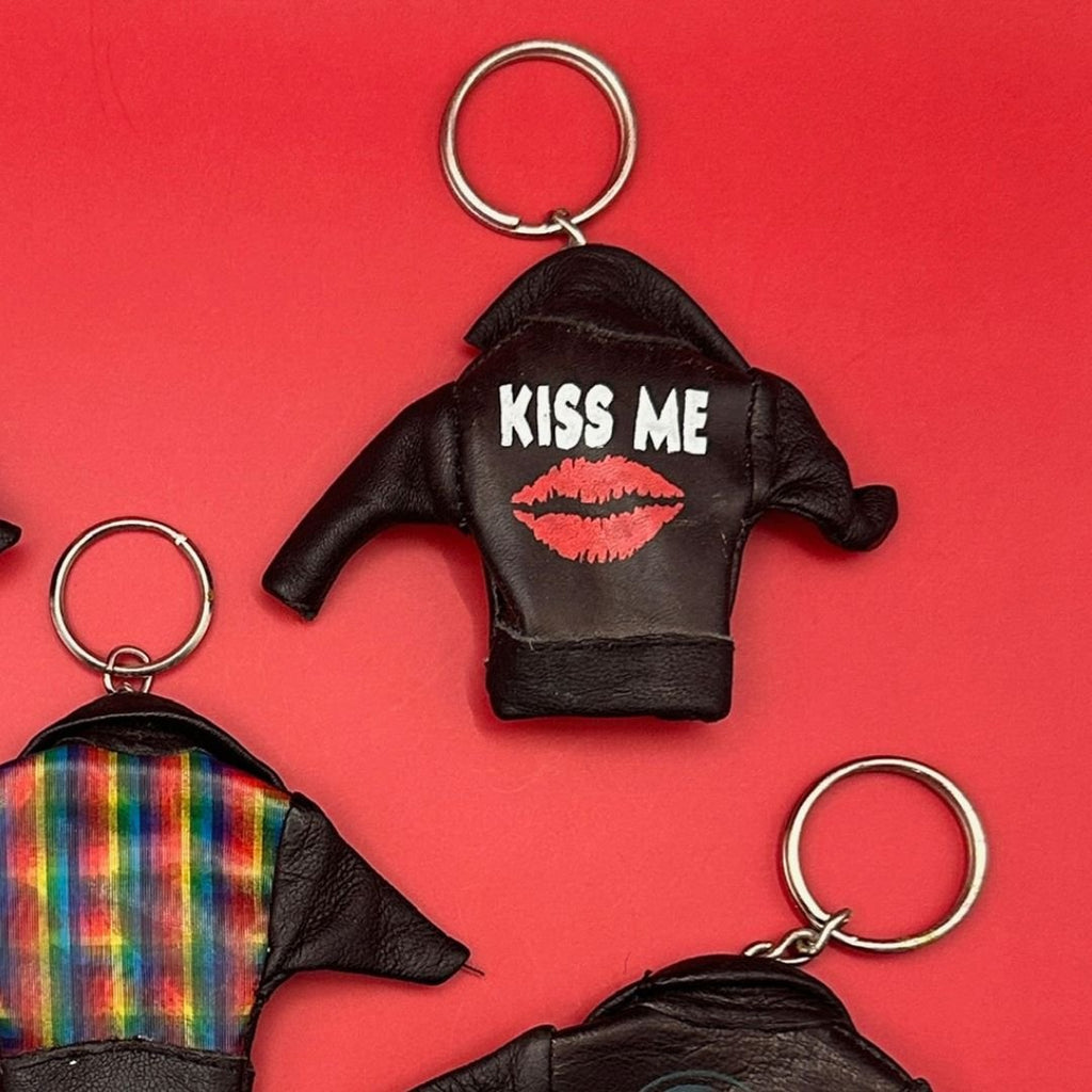 Vintage Graphic Print Leather Jacket Keychains