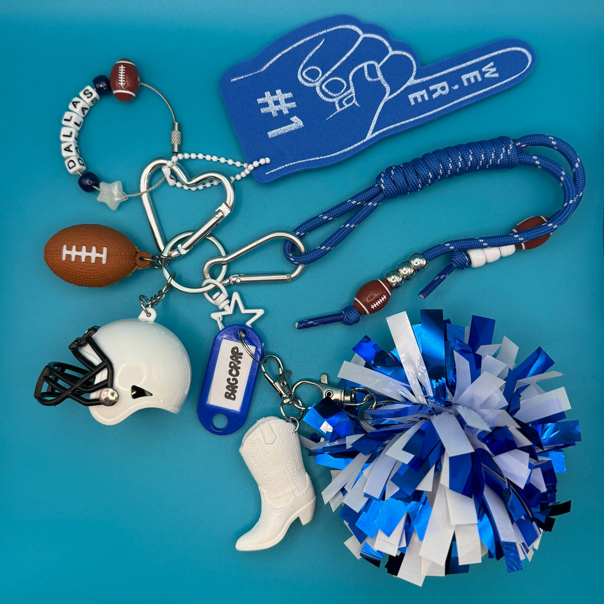 Blue & White Dallas Cowboys Football -  vintage keychain vintage charms for bag nostalgia vintage keychains y2k collectible - Bag Crap