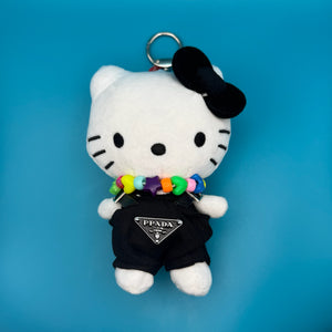 Hello Kitty Plush   'Prada' Outfit + Raver Necklace - hello kitty sanrio japan kawaii rare vintage keychain vintage charms for bag nostalgia vintage keychains y2k collectible - Bag Crap