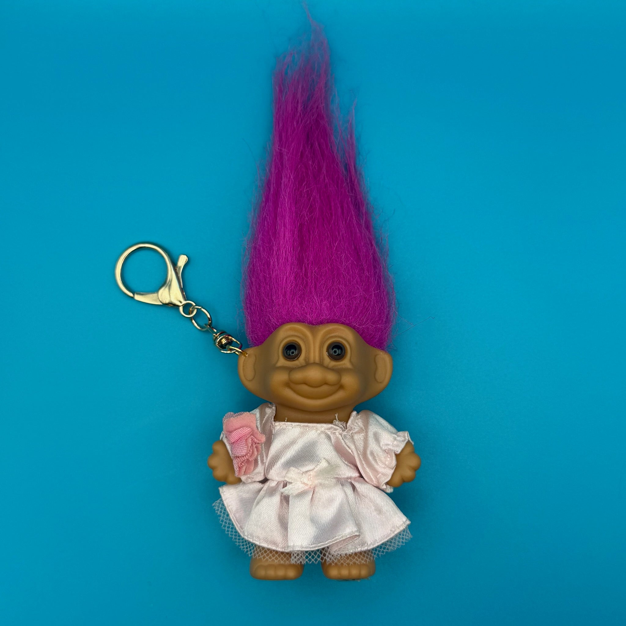 4' VTG Troll Doll  : Magenta Hair, Gold Hardware - troll charms troll keychains vintage keychain vintage charms for bag nostalgia vintage keychains y2k collectible - Bag Crap