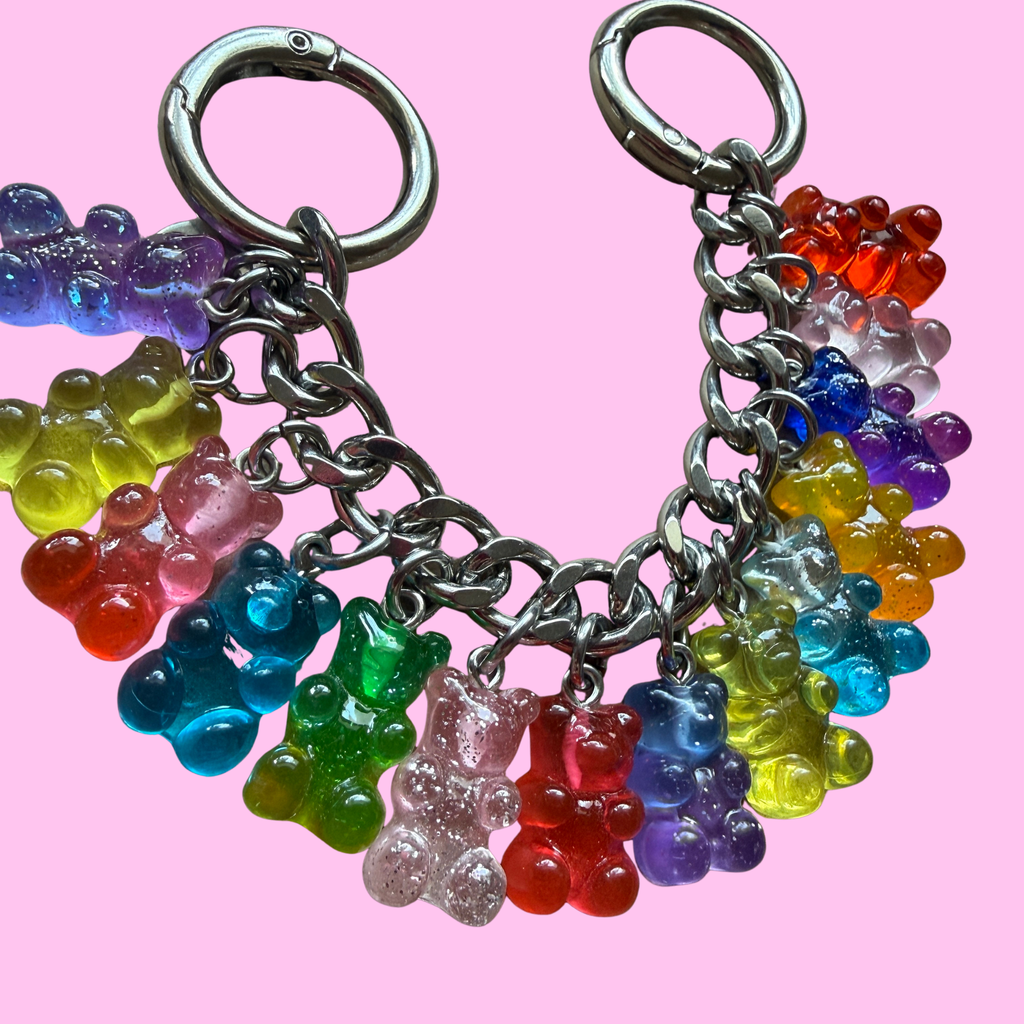 Short Stack Gummy Bear Candy Bag Chain - Silver