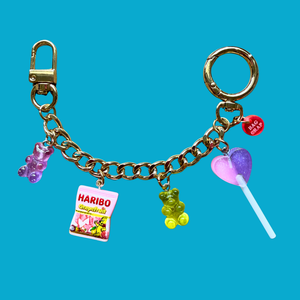 Pink & Purple Candy   Chain - Gold - vintage bag charm chains silver nostalgia vintage y2k vintage keychain vintage charms for bag nostalgia vintage keychains y2k collectible - Bag Crap