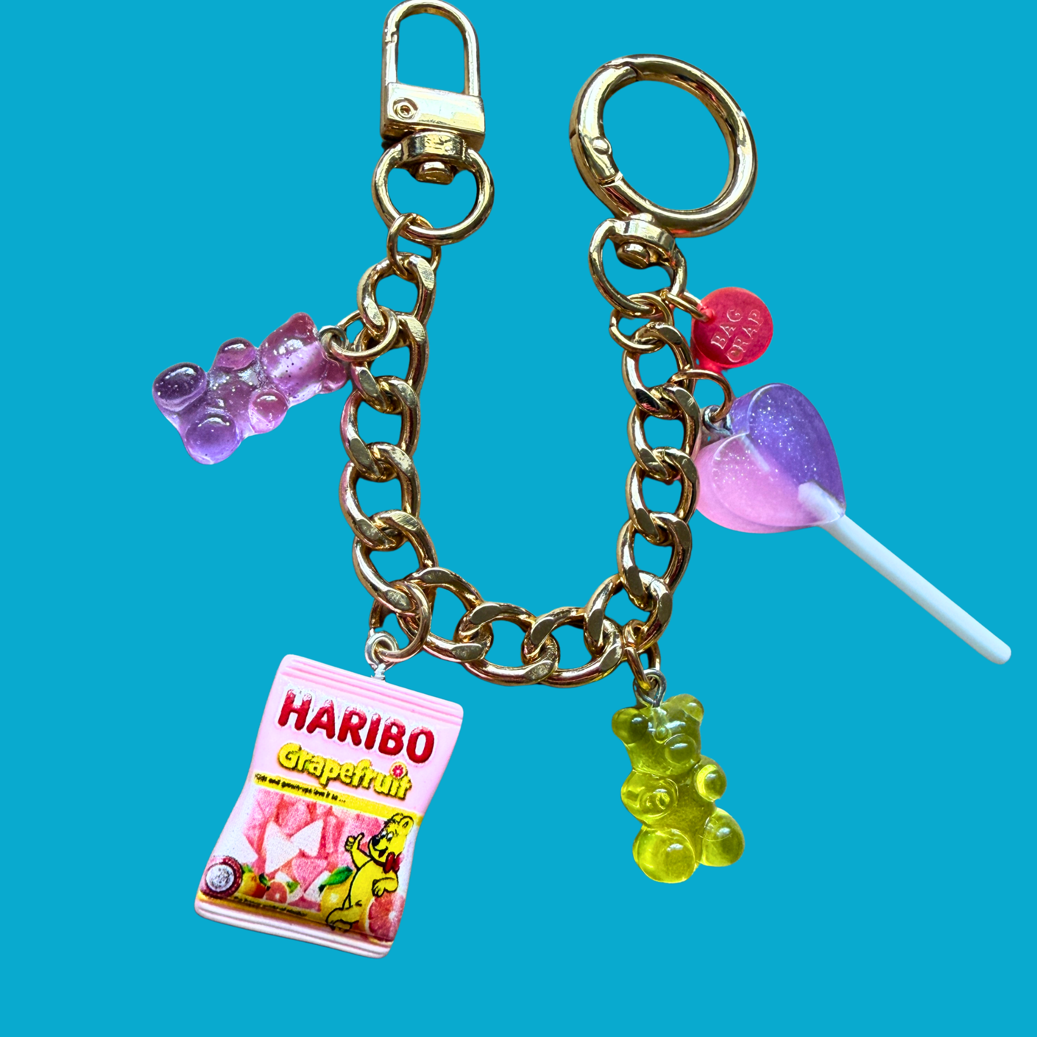 Pink & Purple Candy   Chain - Gold - vintage bag charm chains silver nostalgia vintage y2k vintage keychain vintage charms for bag nostalgia vintage keychains y2k collectible - Bag Crap