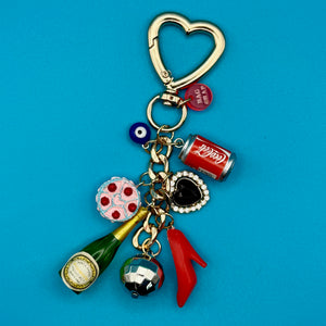 4.5' GOLD BAG CHARM CHAIN- CHAMPS & CAKE - vintage bag charm chains silver nostalgia vintage y2k vintage keychain vintage charms for bag nostalgia vintage keychains y2k collectible - Bag Crap