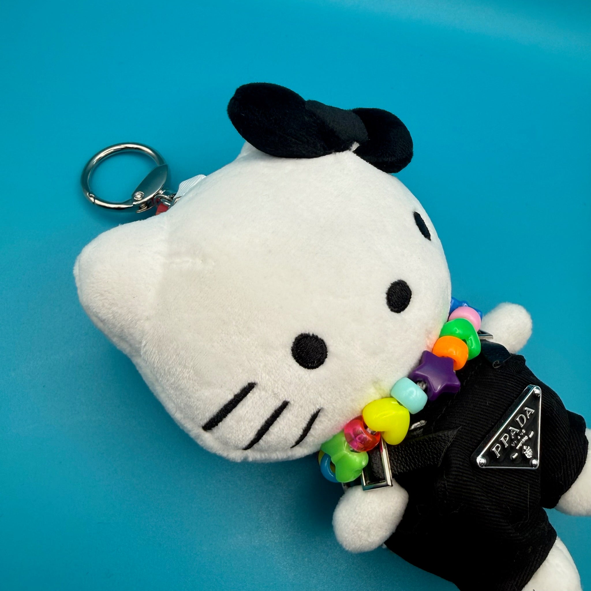 Hello Kitty Plush   'Prada' Outfit + Raver Necklace - hello kitty sanrio japan kawaii rare vintage keychain vintage charms for bag nostalgia vintage keychains y2k collectible - Bag Crap