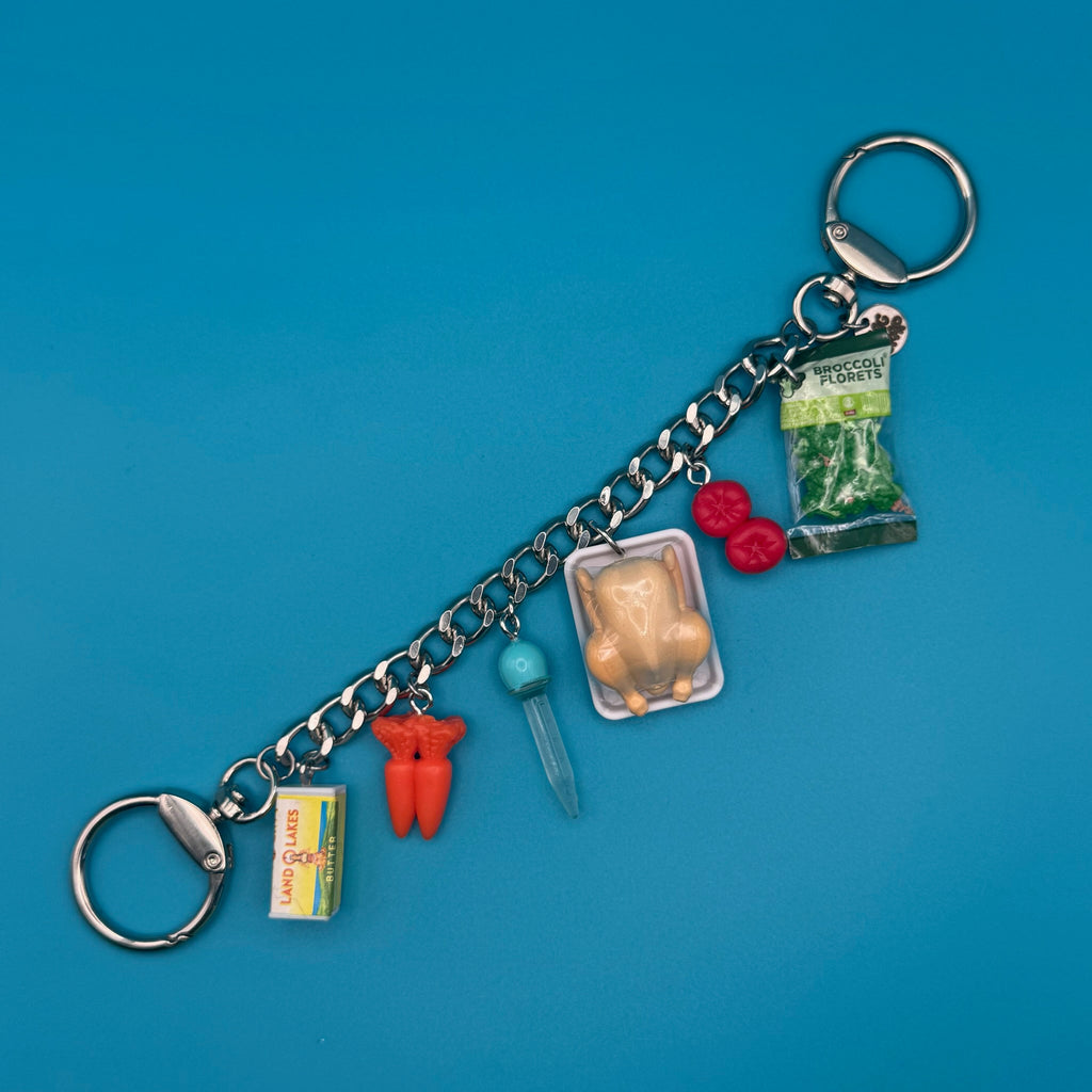 Vintage 90s Barbie Chicken Dinner Silver Bag Charm Chain