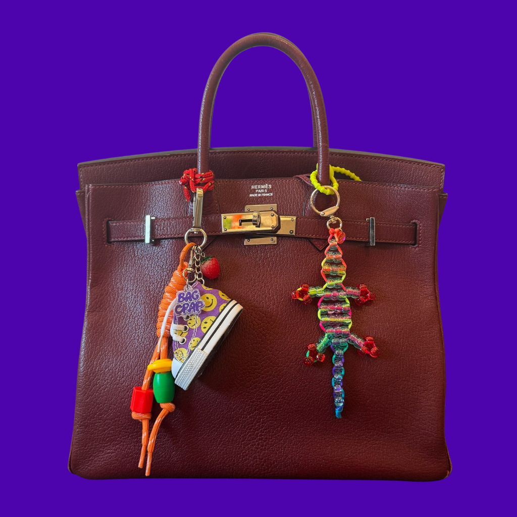 Small Bead Buddy Lizard Bag Charm - Neon Blue and Red