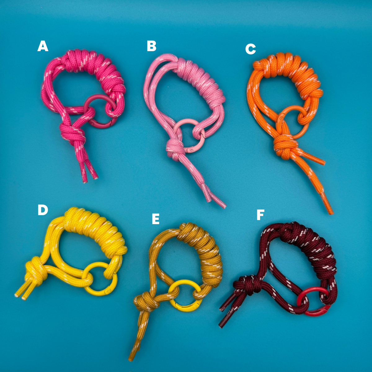 Paracord   Handle Attachments — Pink, Yellow, Orange - clips carabiners charms keychains bag designer vintage keychain vintage charms for bag nostalgia vintage keychains y2k collectible - Bag Crap