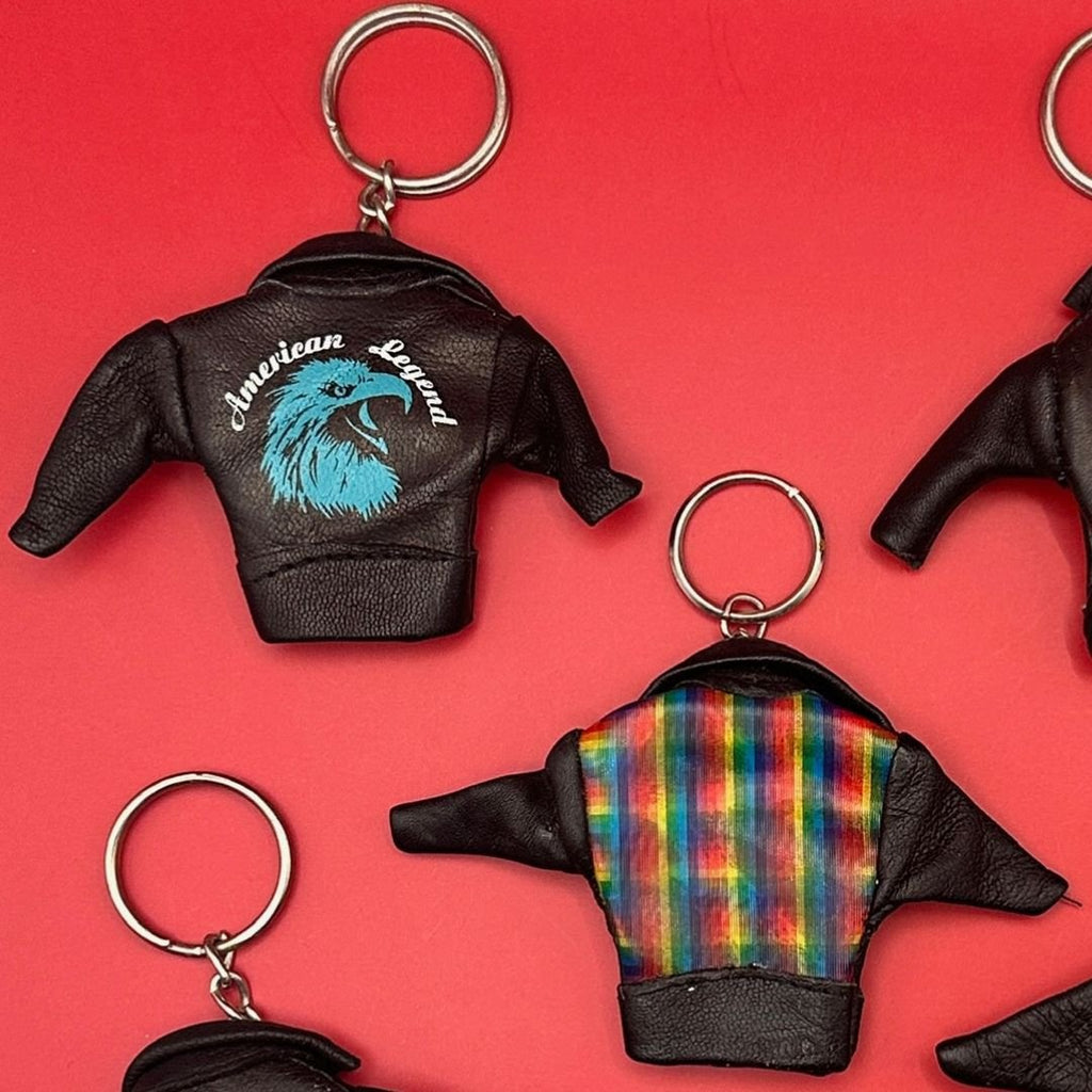 Vintage Graphic Print Leather Jacket Keychains