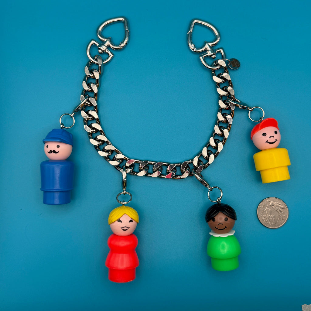 1:1 Vintage Fisher Price Little People Silver Bag Charm Chain