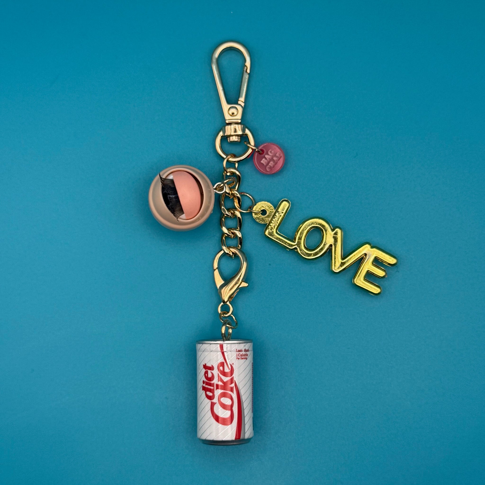 'EYE LOVE DIET COKE' GOLD BAG CHARM CHAIN - vintage bag charm packs nostalgia vintage y2k vintage keychain vintage charms for bag nostalgia vintage keychains y2k collectible - Bag Crap