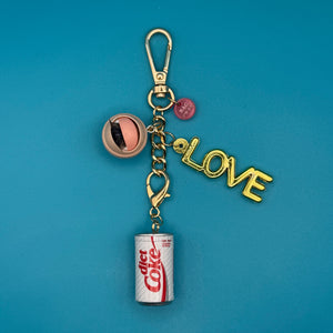 'EYE LOVE DIET COKE' GOLD BAG CHARM CHAIN - vintage bag charm packs nostalgia vintage y2k vintage keychain vintage charms for bag nostalgia vintage keychains y2k collectible - Bag Crap
