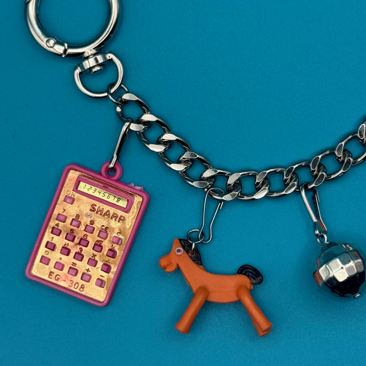 Mini Toy   Chain: Pokey & Calculator - vintage bag charm chains silver nostalgia vintage y2k vintage keychain vintage charms for bag nostalgia vintage keychains y2k collectible - Bag Crap