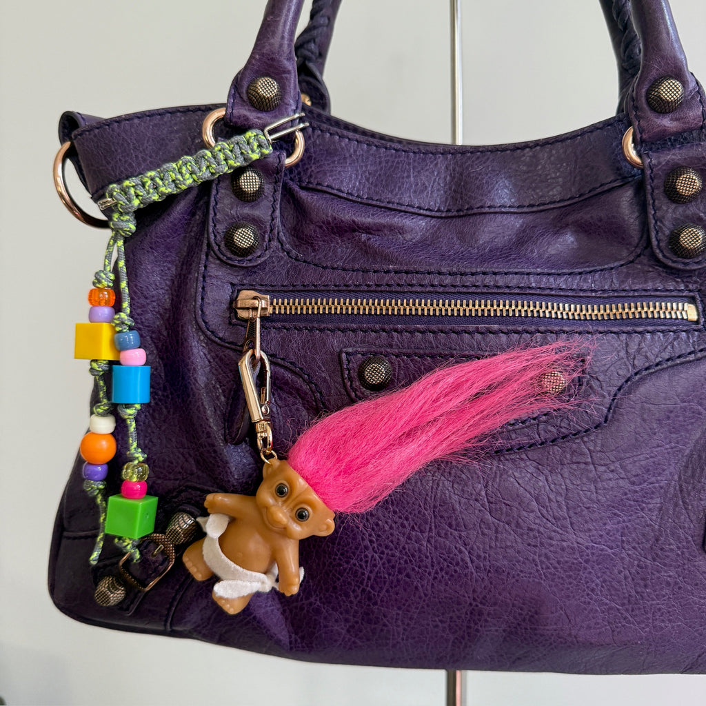 Vintage Troll Doll Bag Charm: Pink Hair Diaper Baby Troll