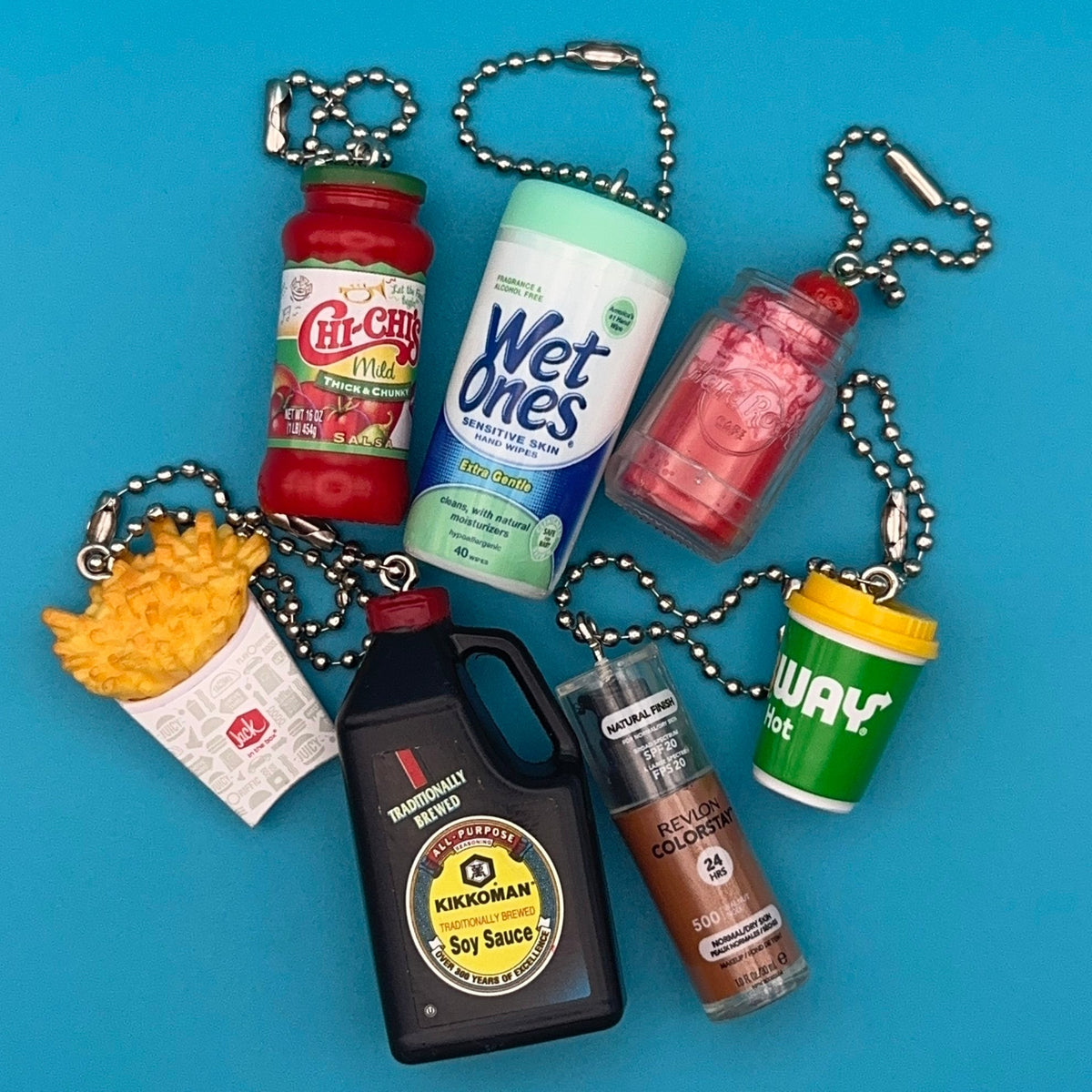 Assorted Mini Food & Grocery  s: French Fries, Wet Ones - bodega food grocery nyc ny apple fruit vegetables fun vintage keychain vintage charms for bag nostalgia vintage keychains y2k collectible - Bag Crap