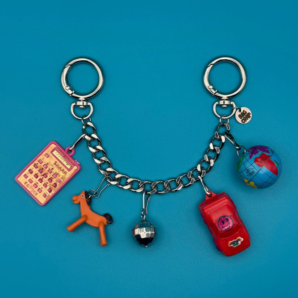 Vintage Mini Toy Bag Charm Chain: Pokey & Calculator