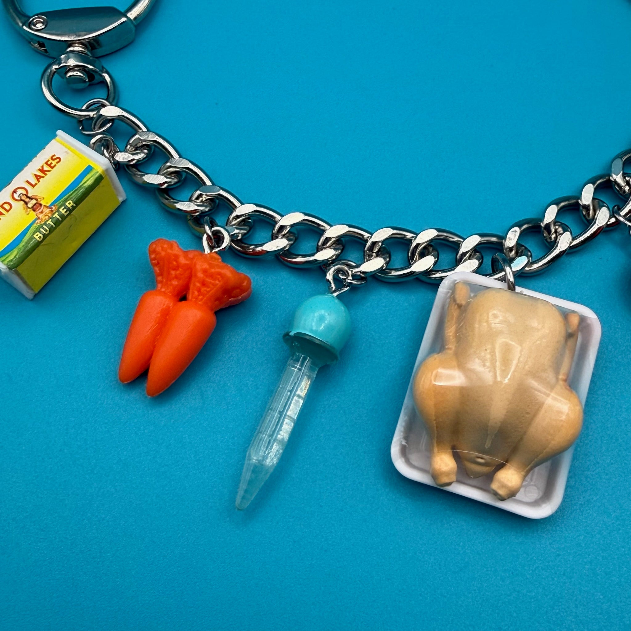 90s Barbie Chicken Dinner Silver   Chain - barbie doll toy pink rare vintage keychain vintage charms for bag nostalgia vintage keychains y2k collectible - Bag Crap