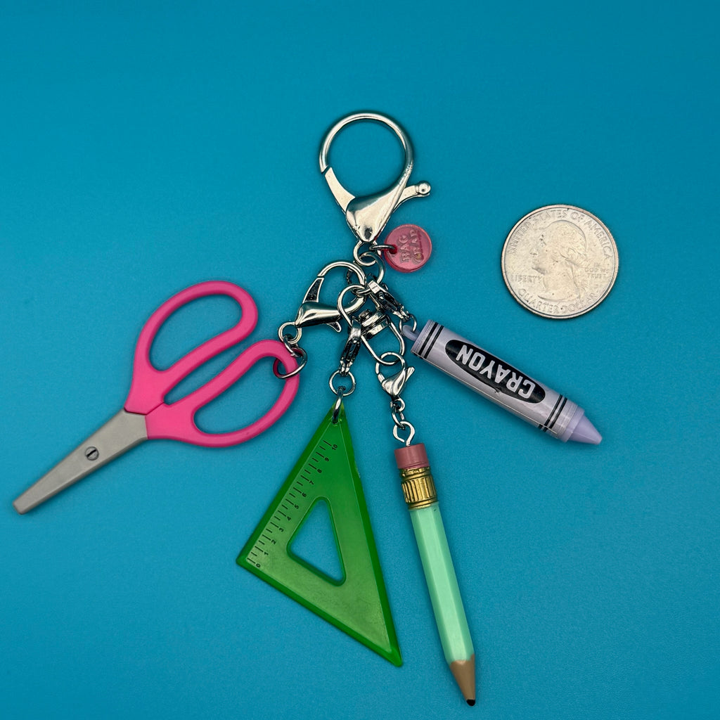 Mini School Supplies Trinket Bag Charm Set