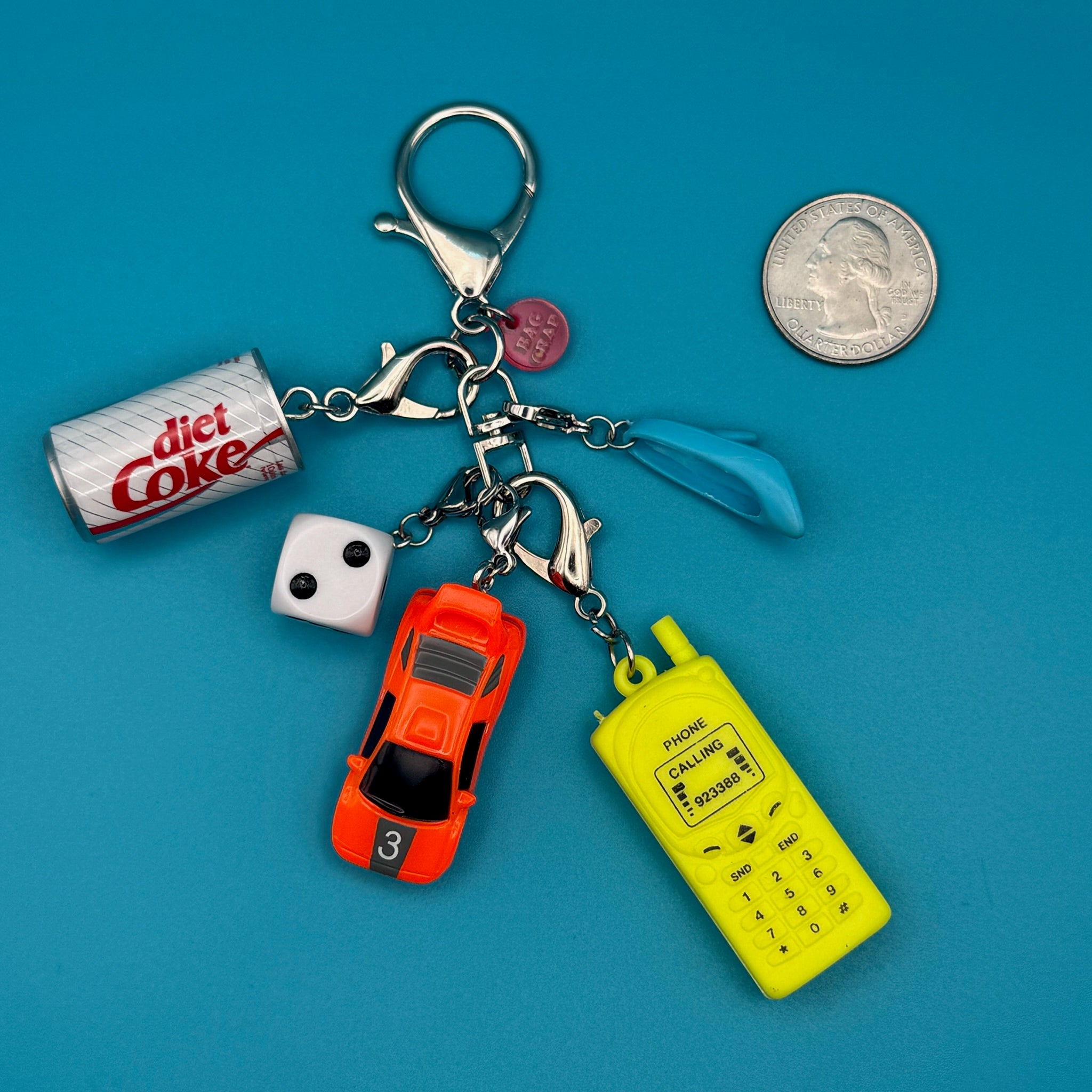 Mini Diet Coke + Neon Race Car Trinket   Set - vintage bag charm packs nostalgia vintage y2k vintage keychain vintage charms for bag nostalgia vintage keychains y2k collectible - Bag Crap
