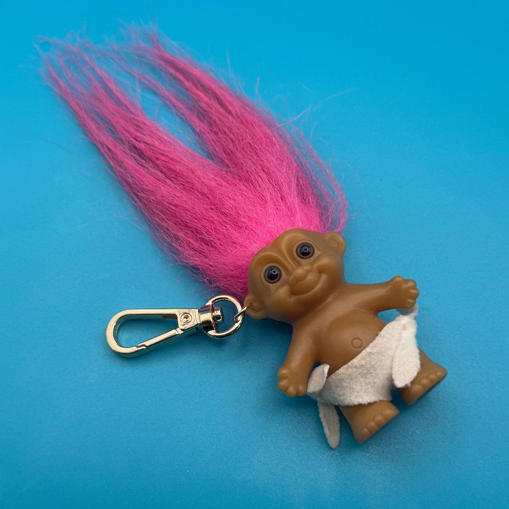 Vintage Troll Doll Bag Charm: Pink Hair Diaper Baby Troll