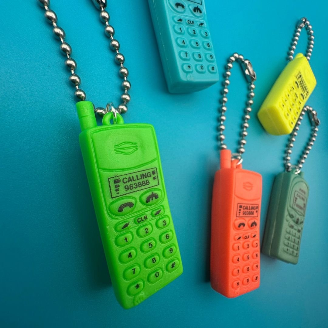Retro Neon Plastic Mini Cell Phone -  vintage keychain vintage charms for bag nostalgia vintage keychains y2k collectible - Bag Crap