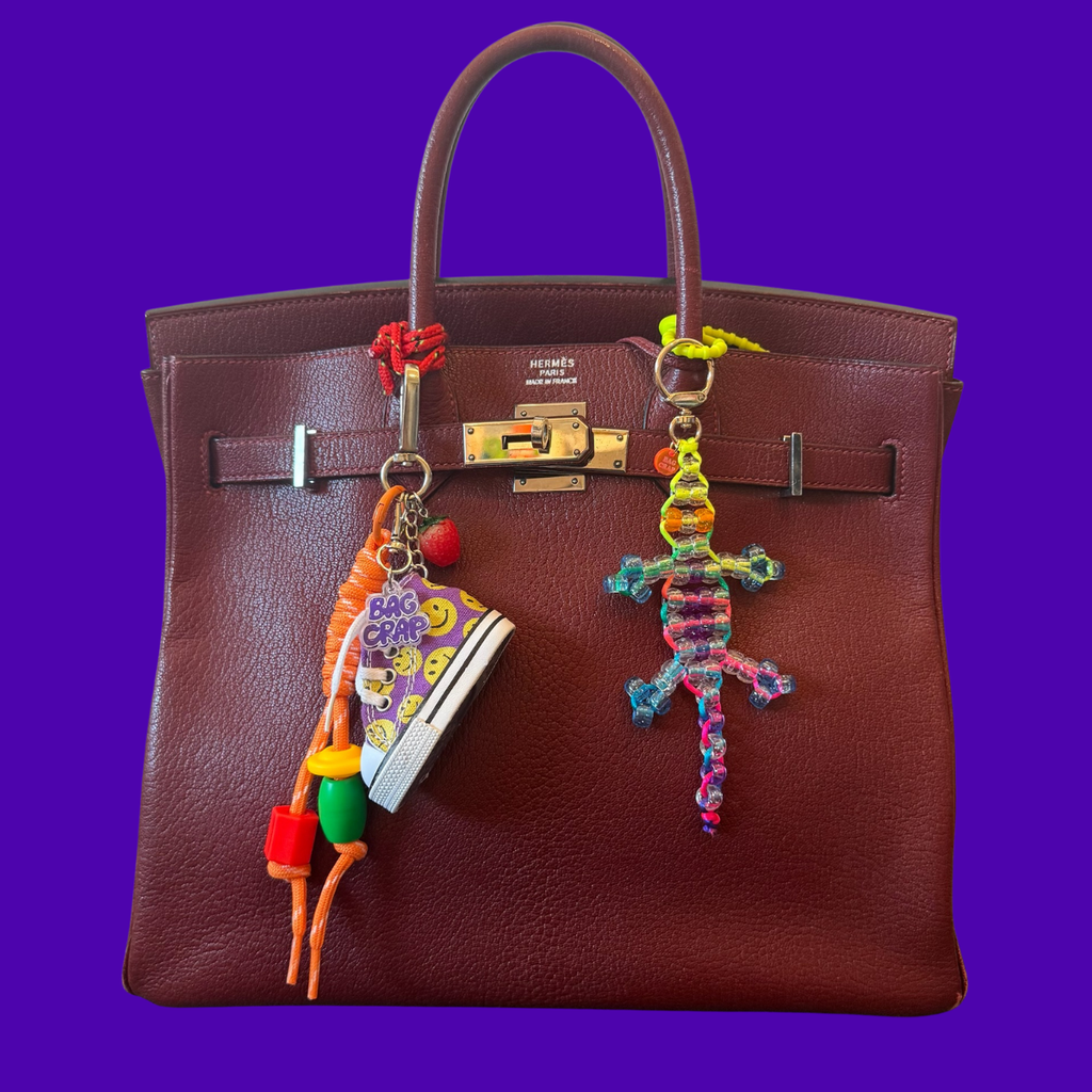 Small Bead Buddy Lizard Bag Charm - Neon Yellow and Pink