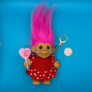 6'  Troll Doll  : Pink Hair Polka Dot “I LOVE YOU” - troll charms troll keychains vintage keychain vintage charms for bag nostalgia vintage keychains y2k collectible - Bag Crap
