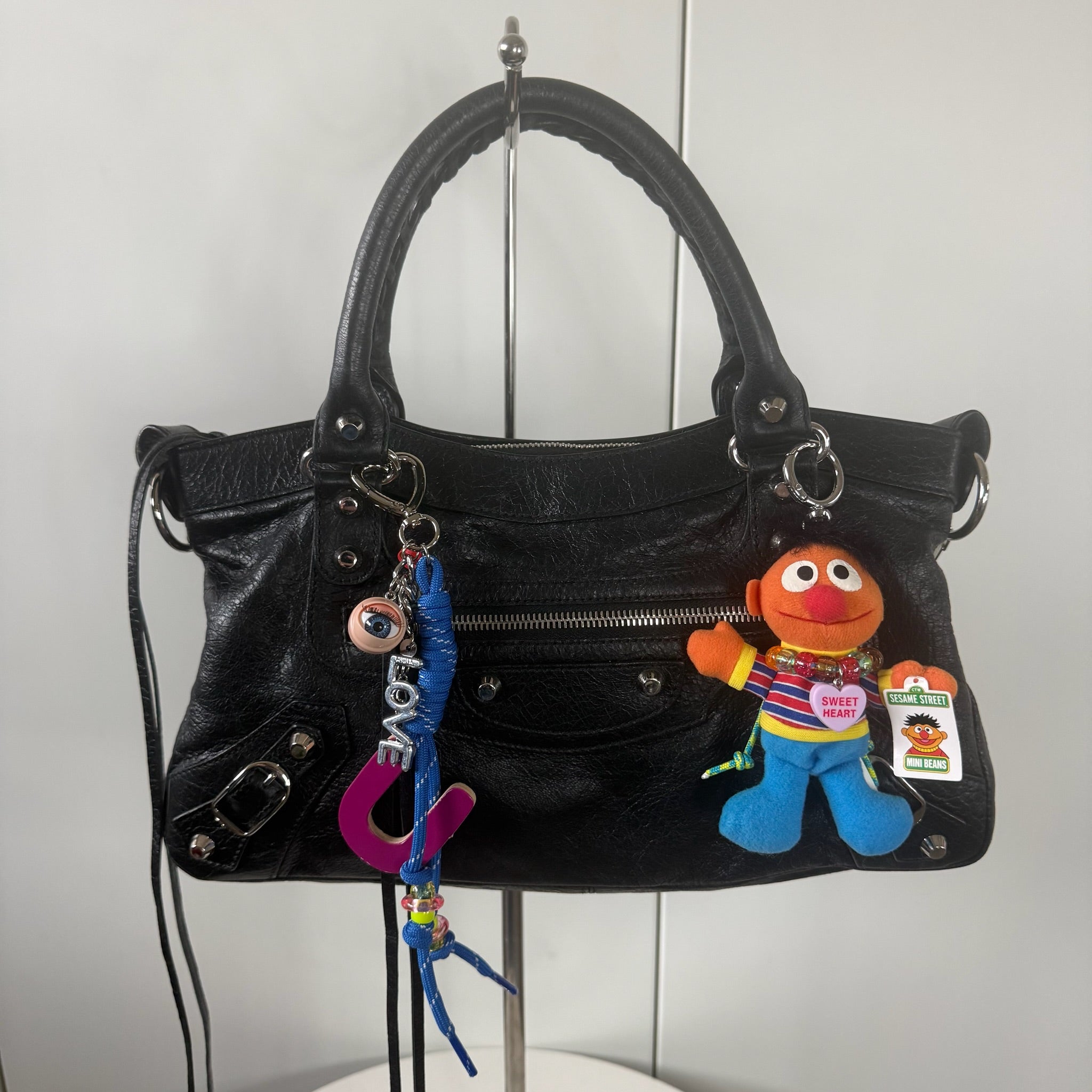 Mini Beans Sesame Street Ernie Plush   with 'Sweet Heart'  Necklace -  vintage keychain vintage charms for bag nostalgia vintage keychains y2k collectible - Bag Crap
