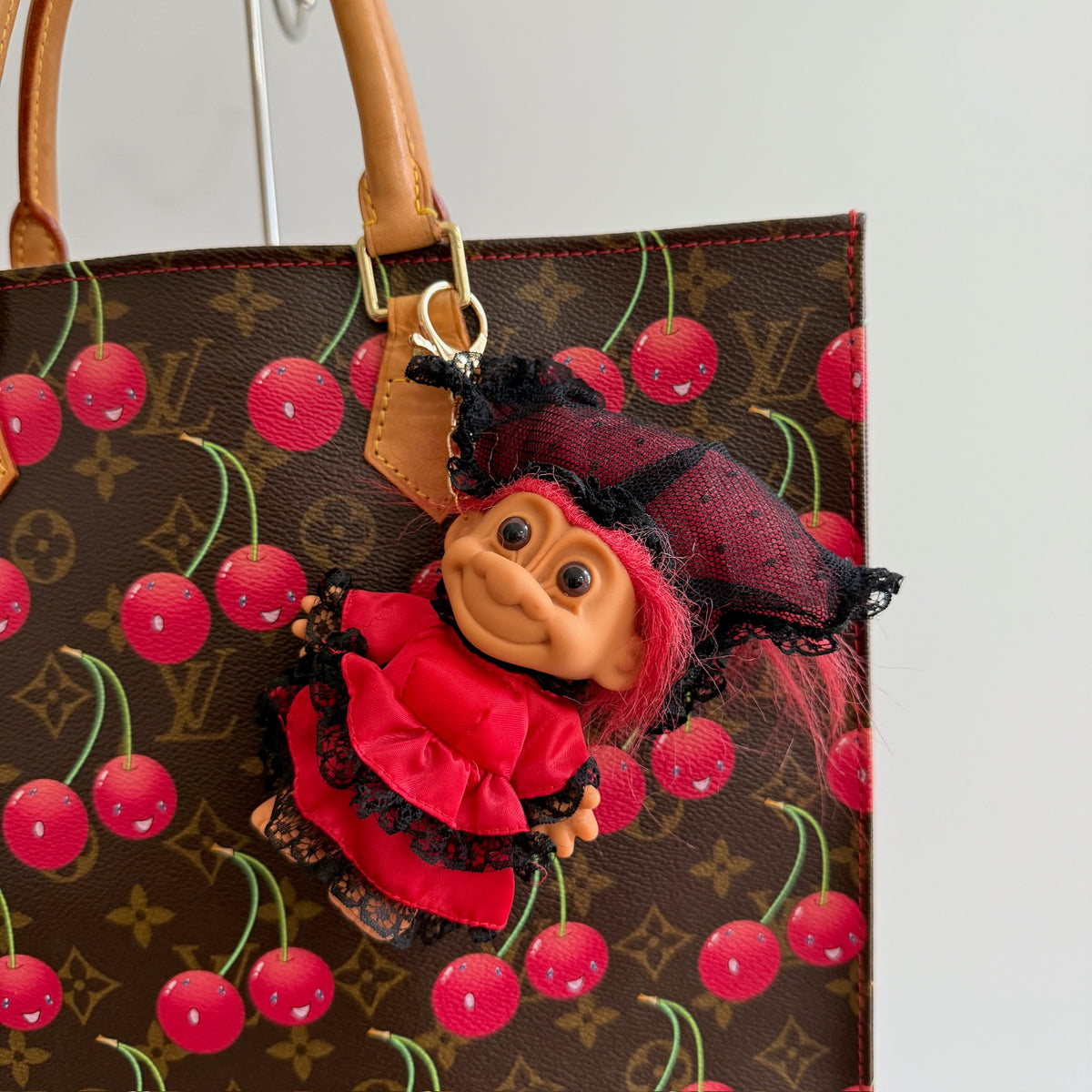 Troll Doll  : Red Hair and Red Lacey Dress - troll charms troll keychains vintage keychain vintage charms for bag nostalgia vintage keychains y2k collectible - Bag Crap