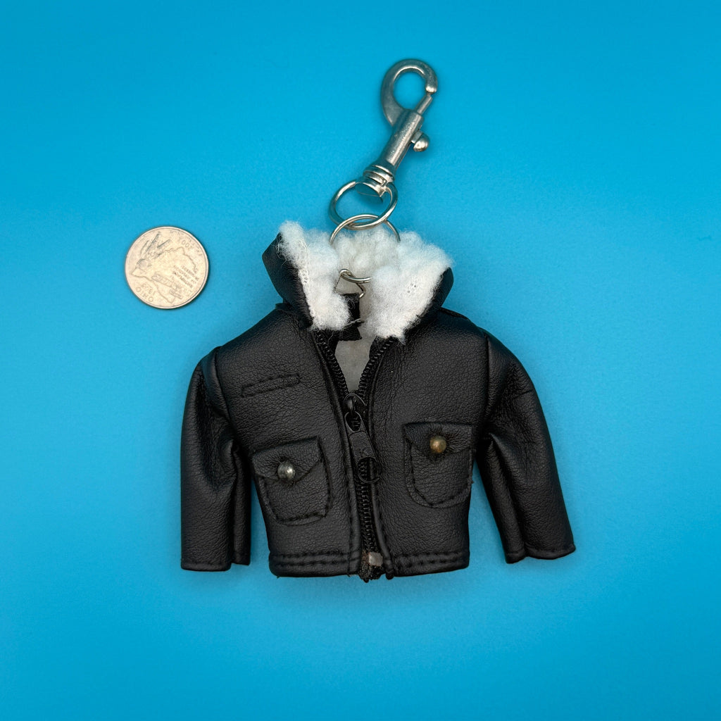 Vintage ‘80s Black Faux Leather & Shearling Jacket Bag Charm