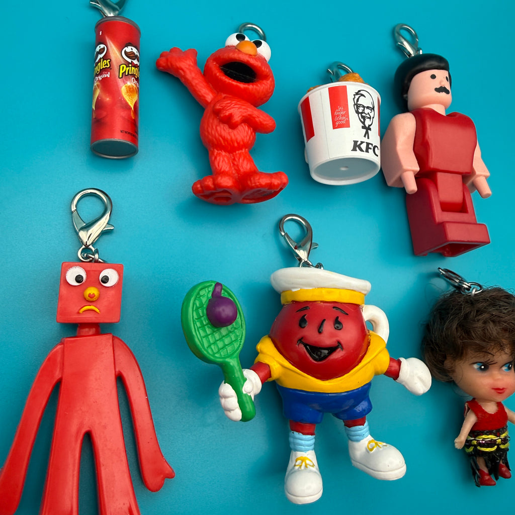 Vintage 1980s-Y2K Red Toy Bag Charm Keychain Collection