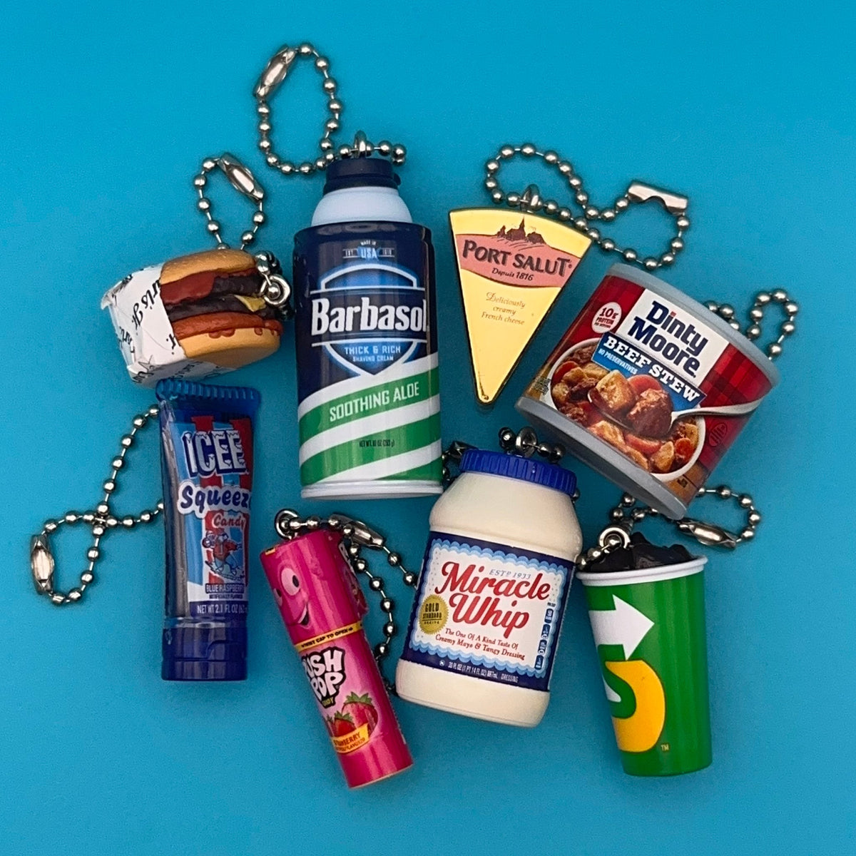 Assorted Mini Food & Grocery  s: Cheeseburger, Candy - bodega food grocery nyc ny apple fruit vegetables fun vintage keychain vintage charms for bag nostalgia vintage keychains y2k collectible - Bag Crap