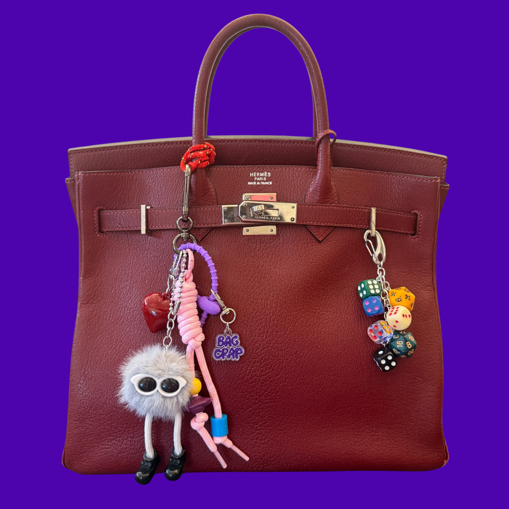 Red Heart & Grey Pom Pom Bag Charm Pack