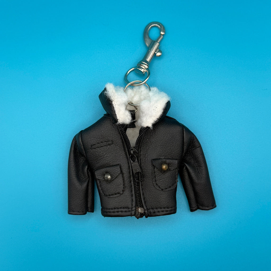 Vintage ‘80s Black Faux Leather & Shearling Jacket Bag Charm