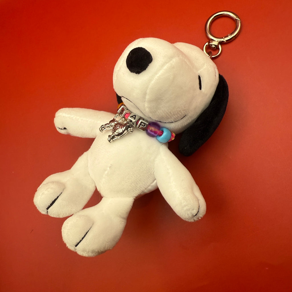 6” Snoopy Plushie Bag Charm with Vintage Trinket Necklace