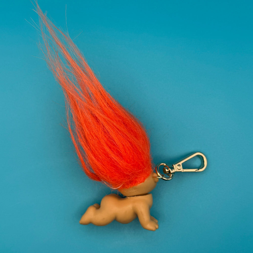 RARE VTG Russ Baby Troll Doll Bag Charm: Gold Hardware
