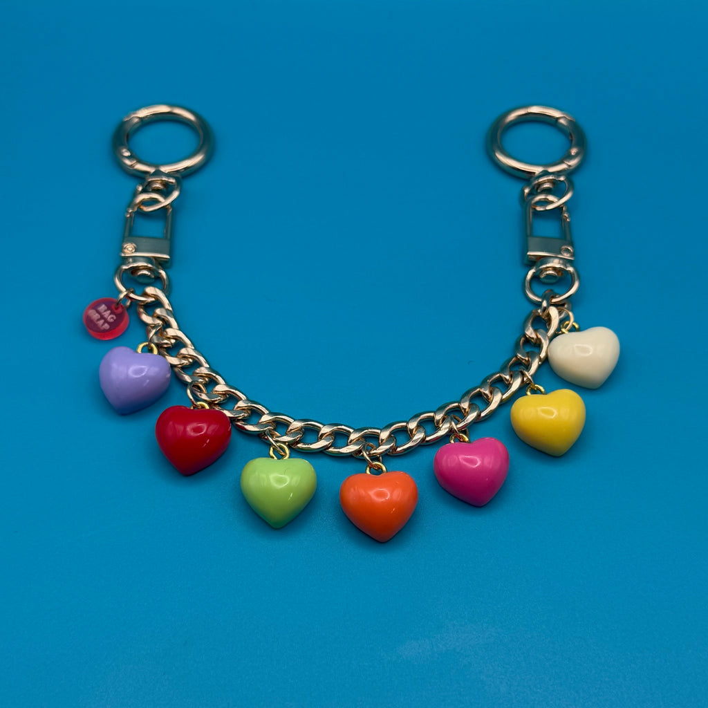 Rainbow Heart Gold Bag Charm Chain