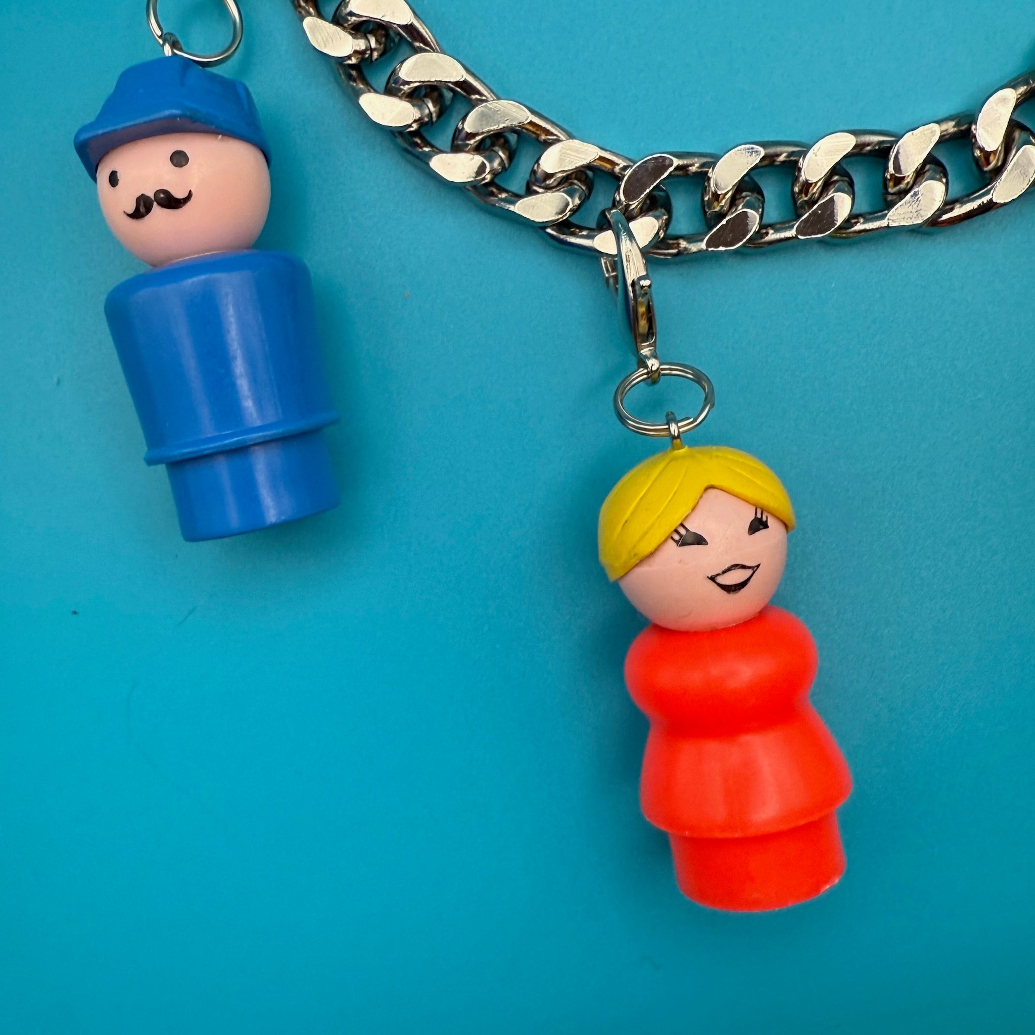 1:1  Fisher Price Little People Silver   Chain - vintage bag charm chains silver nostalgia vintage y2k vintage keychain vintage charms for bag nostalgia vintage keychains y2k collectible - Bag Crap