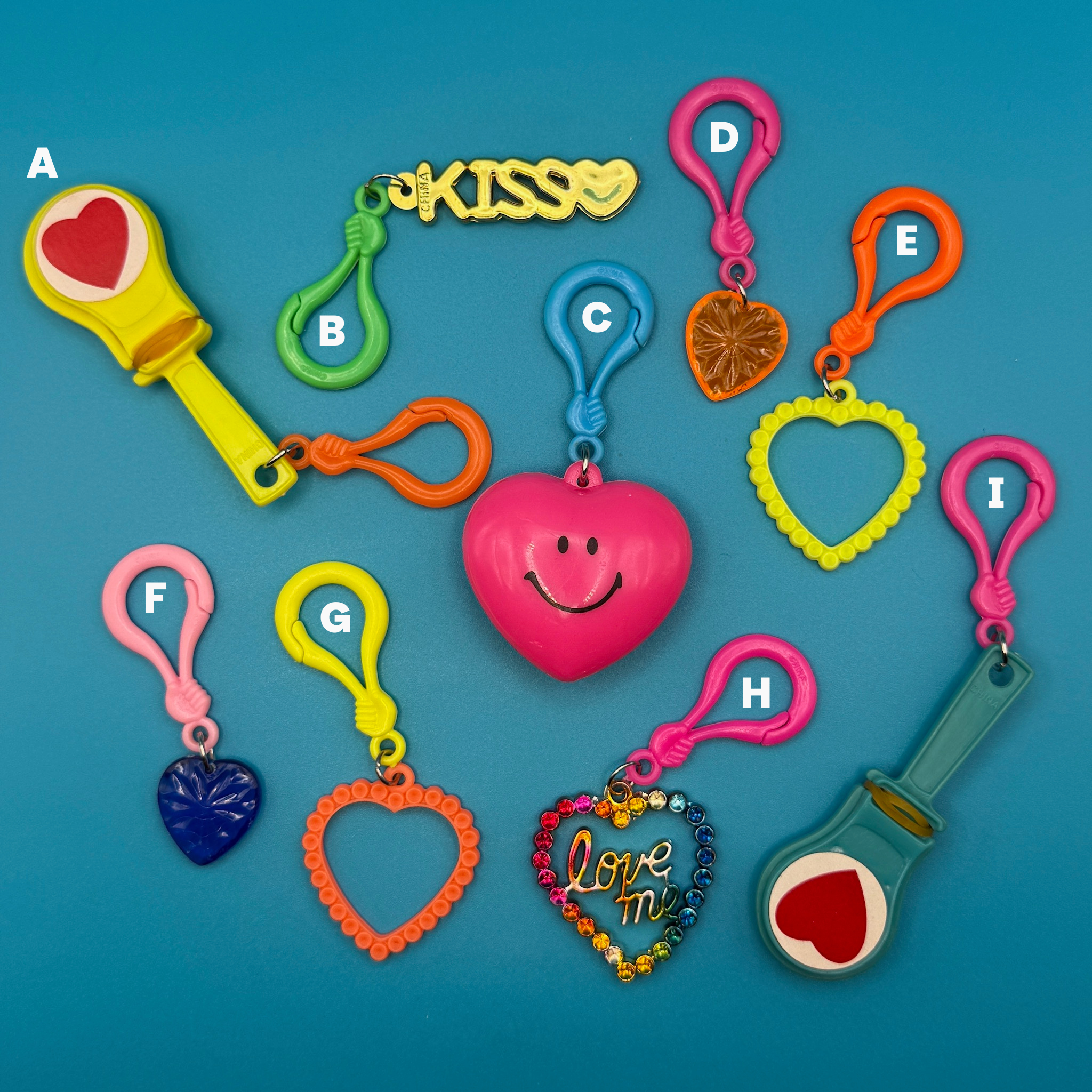 80s Neon Heart Mini  s -  vintage keychain vintage charms for bag nostalgia vintage keychains y2k collectible - Bag Crap