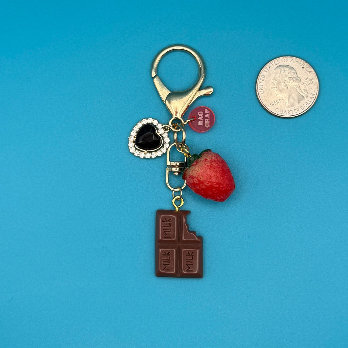 Mini Strawberry & Chocolate Gold - vintage bag charm packs nostalgia vintage y2k vintage keychain vintage charms for bag nostalgia vintage keychains y2k collectible - Bag Crap