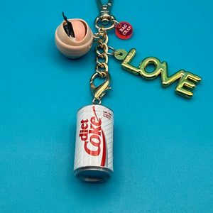 'EYE LOVE DIET COKE' GOLD BAG CHARM CHAIN - vintage bag charm packs nostalgia vintage y2k vintage keychain vintage charms for bag nostalgia vintage keychains y2k collectible - Bag Crap