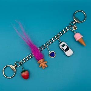 Pink Ice Cream + Mini Troll   Chain - troll charms troll keychains vintage keychain vintage charms for bag nostalgia vintage keychains y2k collectible - Bag Crap
