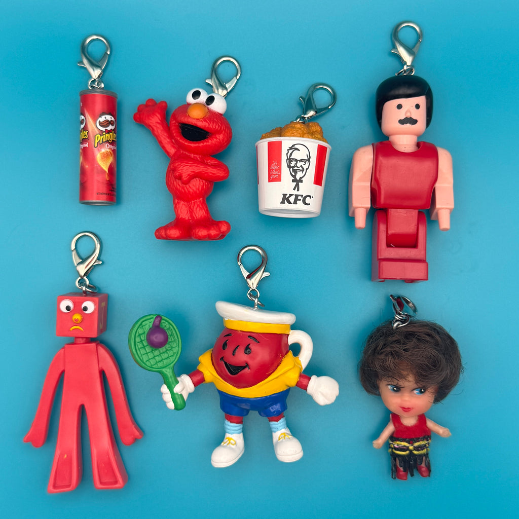 Vintage 1980s-Y2K Red Toy Bag Charm Keychain Collection